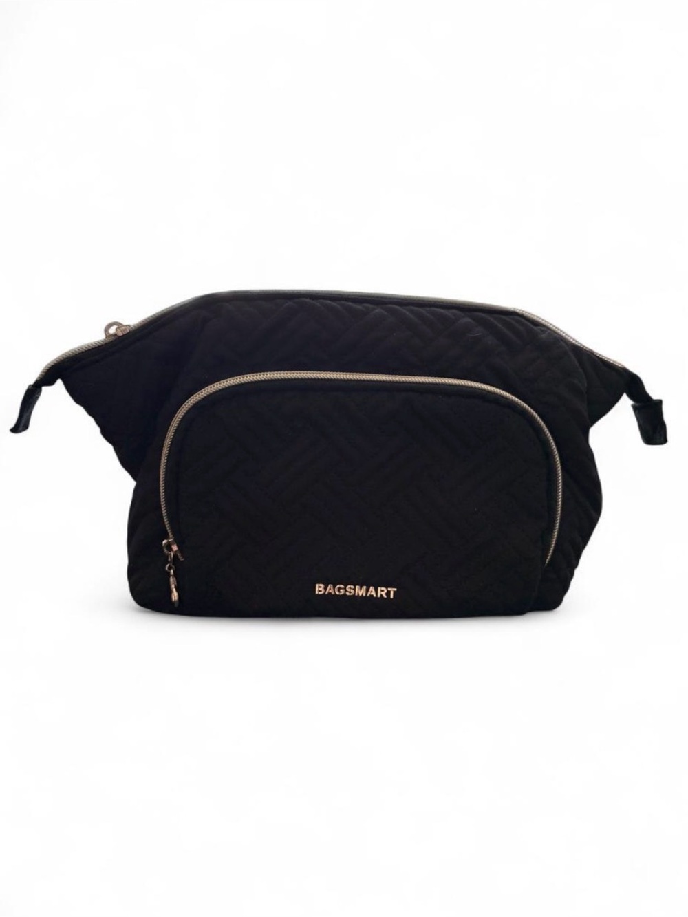 BAGSMART Black quilted herringbone pattern toiletries/makeup bag